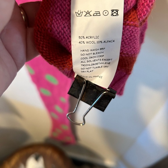 Lilith 6’ long pink, red, & lime green wool, alpaca blend scarf. This is from 96 - Picture 7 of 7